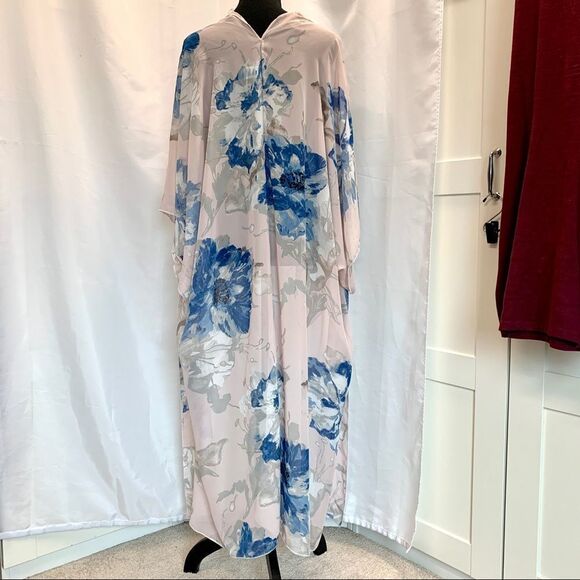 Artizan Robin Barre floral flower duster kimono beach cover-up blue blush - Picture 6 of 10